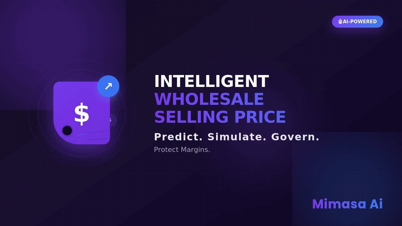 Mimasa AI wholesale pricing dashboard showing real-time margin analytics, SKU-level profitability, and AI-driven pricing simulations