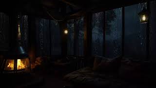 Rainy Night Ambience | Rain and Thunder Sounds with Warmth Fireplace for Deep Rest