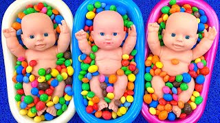 Satisfying Video l Glossy Candy Mixing in 3 Bathtub with Slime & Rainbow Skittles Fruit Cutting ASMR