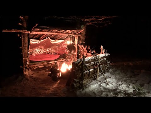 Building a Bushcraft Shelter - First Overnight / Snow Camping - Episode 5