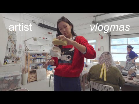 life painting, glazing mugs, cafe sketching, festive artist vlogmas