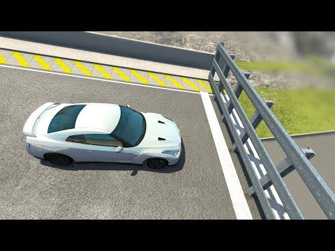 Guardrail Wall High Speed Jumping Crashes - Beamng drive