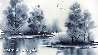 Only ONE Color?! Misty Forest Watercolor Tutorial (So Easy!)