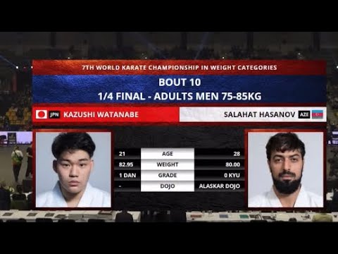 7th World Karate Championship / 75-85 kg / 1/4 final / Kazushi Watanabe (JPN)- Salahat Hasanov (AZE)