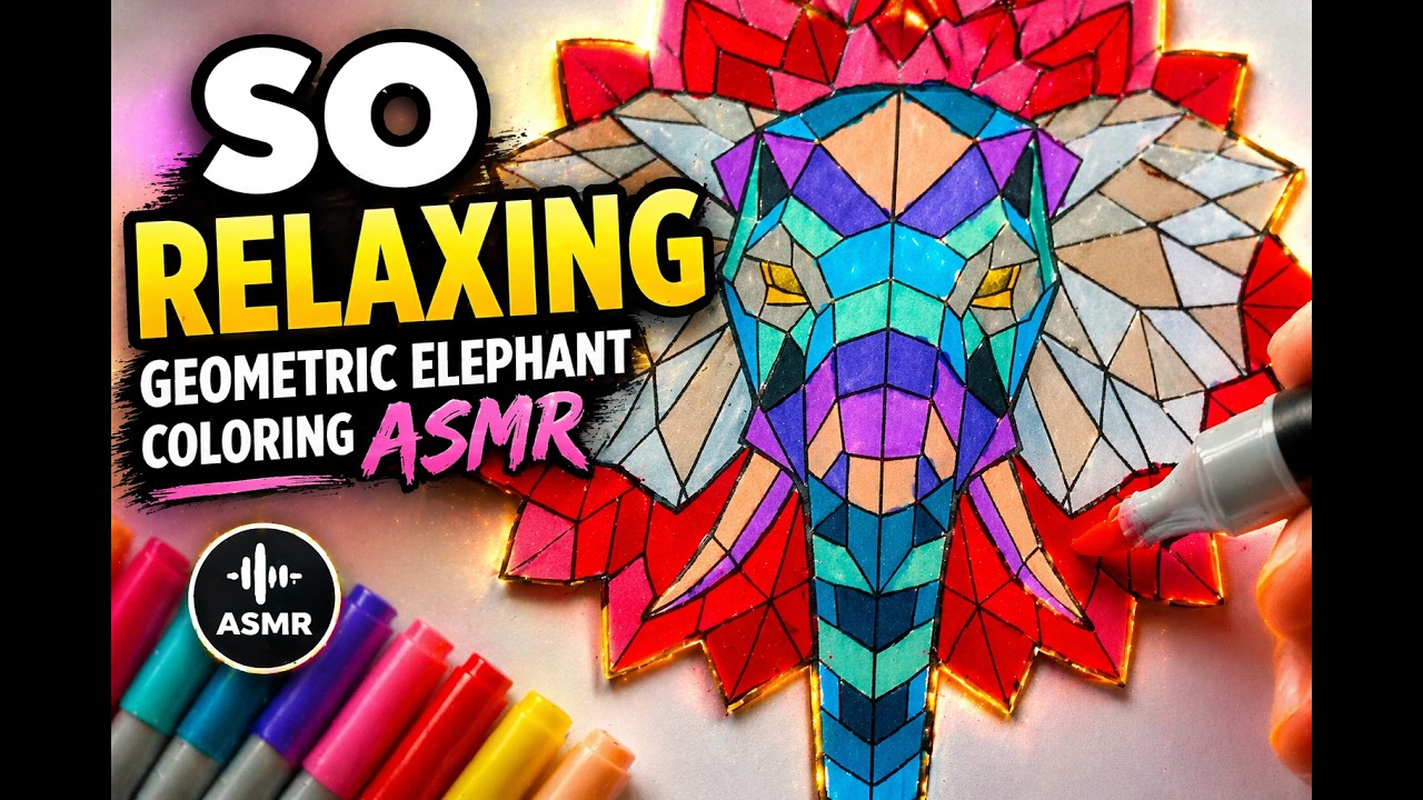 SO RELAXING 🐘 Geometric Elephant Coloring ASMR | Mandala (Free Printable PDF)