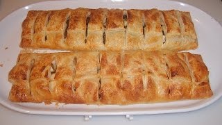 Рулет плетенка из слоеного теста с яблоками