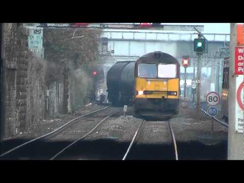 GBRf class 66 No 66725 and DBS class 60 No 60024 on freight at Heworth 9th November 2011.wmv