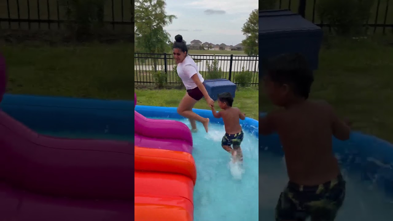 Dad catches mom and son playing on water slide without him #shorts