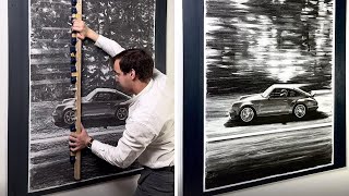 Talented artist crafts iconic Porsche 911 Silhouette in charcoal #shorts