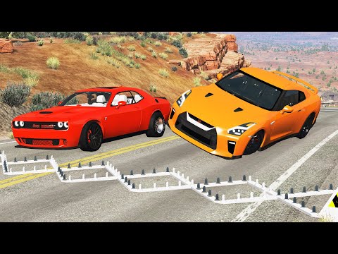 Massive Spike Strip Pile Up Crashes #1 - BeamNG Drive | CrashTherapy