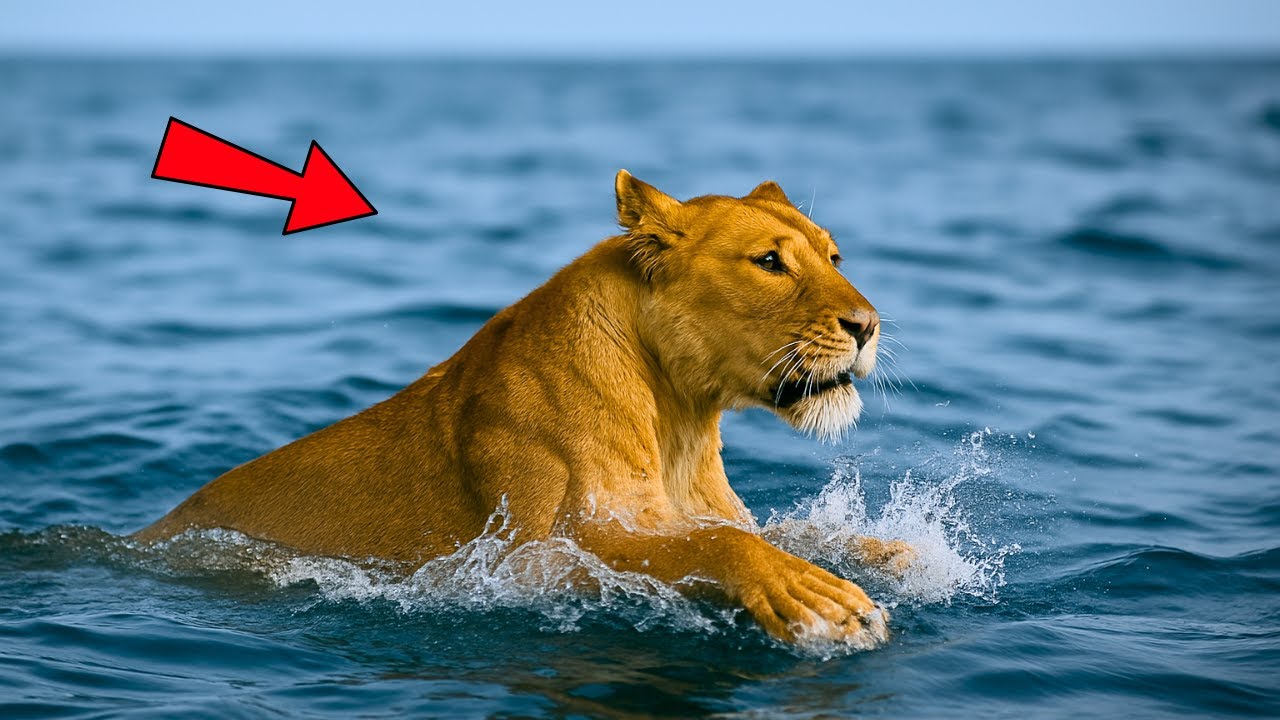 A lioness was abandoned in the ocean. The person she swam to will never forget that day