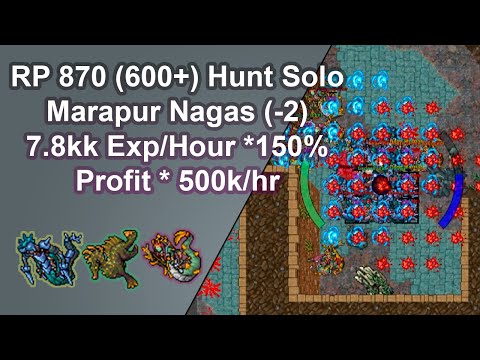 Tibia Royal Paladin 870 (600+) Solo Hunt /Marapur/ Nagas (-2)7.8kk/hr Exp/Hour 150% Profit * 500k/hr