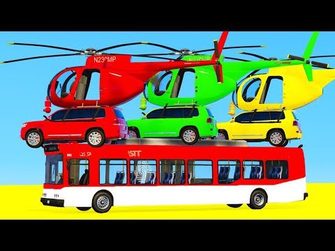 Colors for Children with SUV Cars Helicopter w Bus Coloring Toy for Kids - Learn Colors