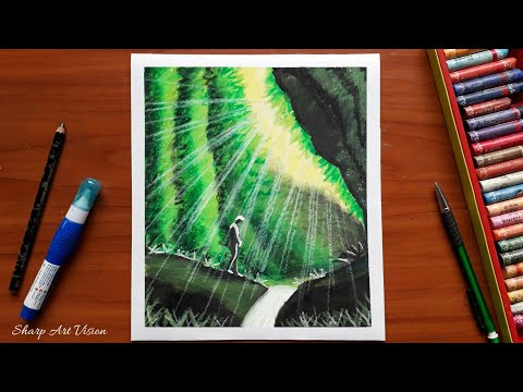 easy landscape drawing oil pastel drawing for beginners by sharp art vision