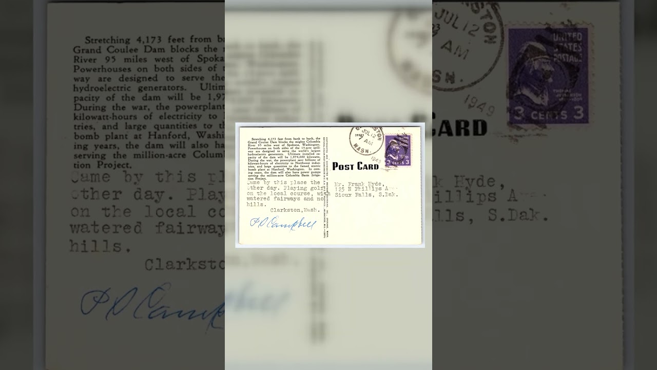 Western Souvenirs Linen Postcard, Grand Coulee Dam, WA, 1949 Video