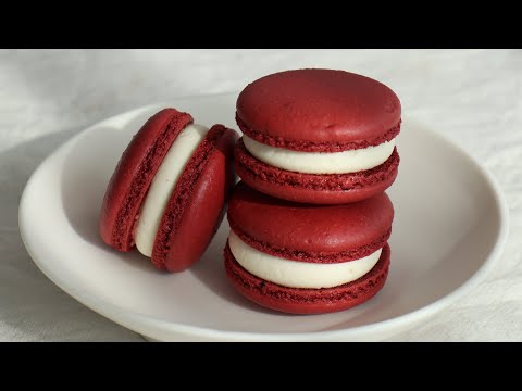 [4K]레드벨벳마카롱 Red velvet macaron recipe | 프렌치 마카롱, 바닐라우유케이크