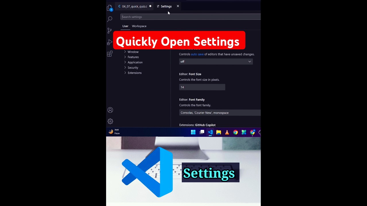 🖥️Quickly open settings in VS Code! 🚀 #VSCodetips