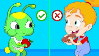 Lunchbox Challenge at School! Learn to Eat Healthy Fruits and Veggies -Groovy the Martian