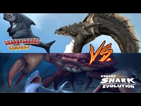 HUNGRY SHARK EVOLUTION VS SHARKOSAURUS RAMPAGE! GIANT CRAB BOSS VS GIANT SNAKE BOSS