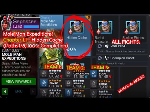 MCOC - EQ - Mole Man Expeditions - EPIC - 1.1 - HIDDEN CACHE - 100% Completion - Event Quest