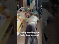 (3month old)Daddy teaching the baby how to crawl