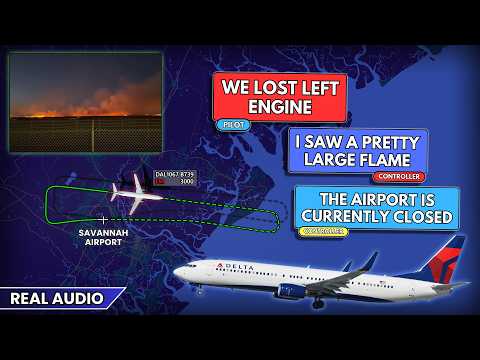 Delta airplane has engine failure and causes LARGE FIRE at Savannah Airport. Real ATC