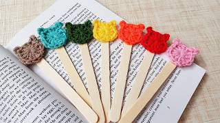 simple crochet cat bookmark with popsicle sticks | Bookmark Crochet