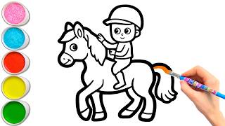 👦🏻🐴 Gambar Anak Laki-laki Menunggang Kuda Menggambar, Melukis, Mewarnai untuk Anak, Balita #425