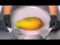 ASMR Papaya Ice Cream Rolls How To Make A Tropical Fruit To Rolled Fried Ice Cream Satisfying