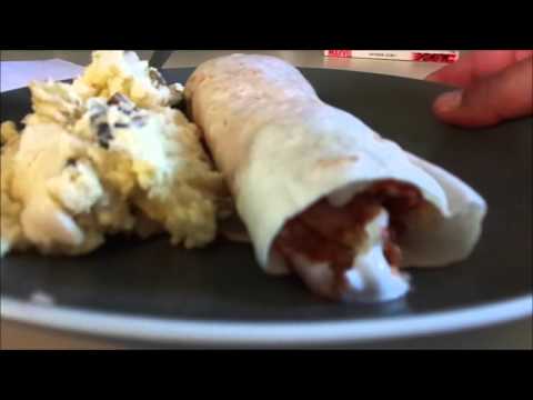 How To: Make BBQ  Chicken and Rice Burrito w/ Sour Cream From Left Overs