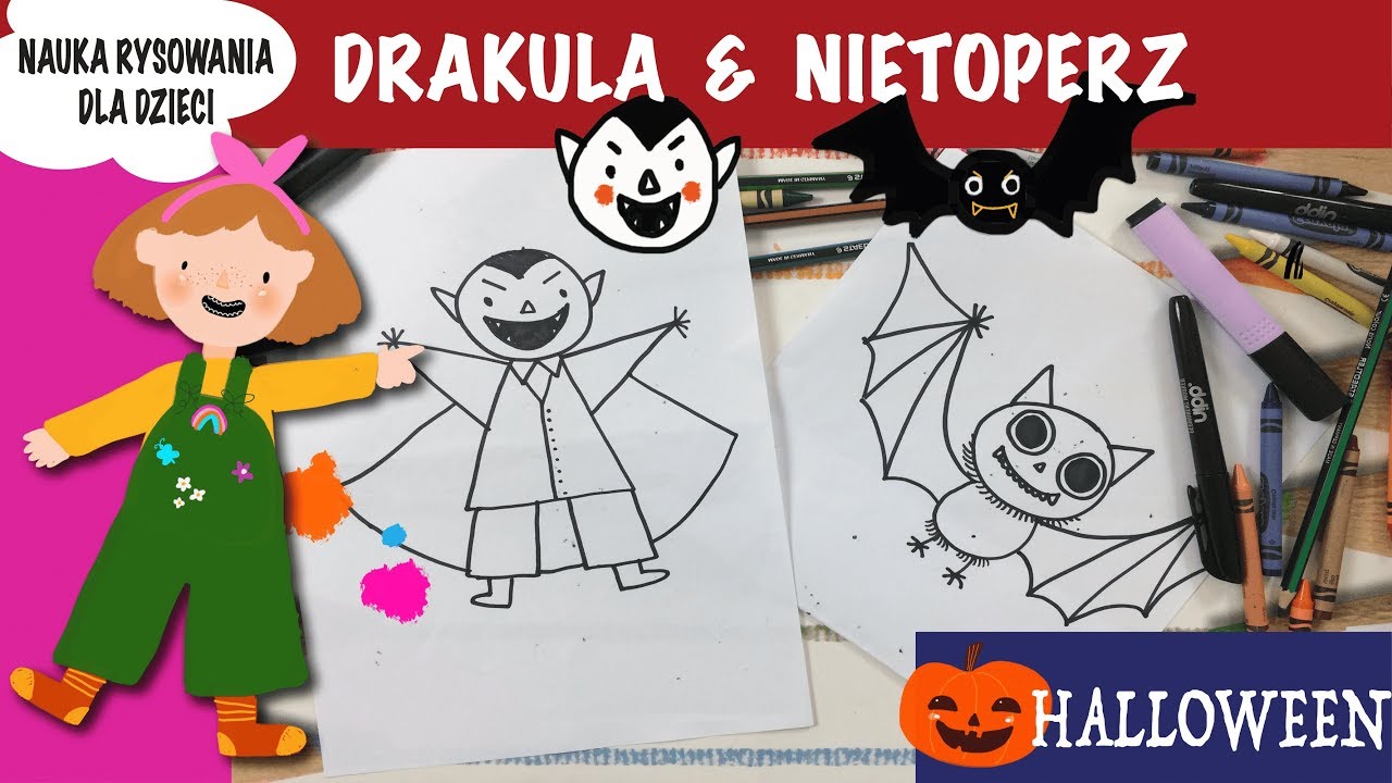 Jak narysowac Wampira i Nietoperza. Nauka Rysowania dla dzieci.