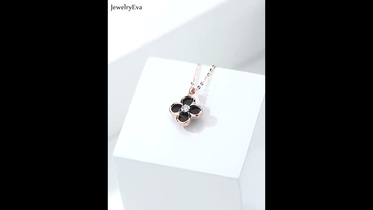 18K Rose Gold Diamond Four Leaf Clover Necklace Pendant
