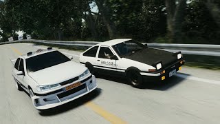 頭文字D　嘘だろー！まさかのあのタクシーが！？　ダニエル TAXI プジョー406 VS 藤原拓海 AE86  asettocorsa mod initialD AE86 vs peugeot 406