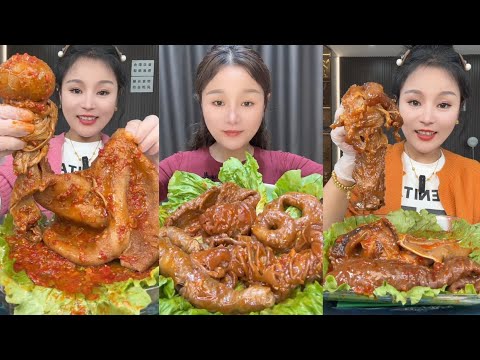 Mukbang Challenge:Eat roll 🥐 intestine belly braised pork belly #porkbelly #mukbang #eatingsounds 