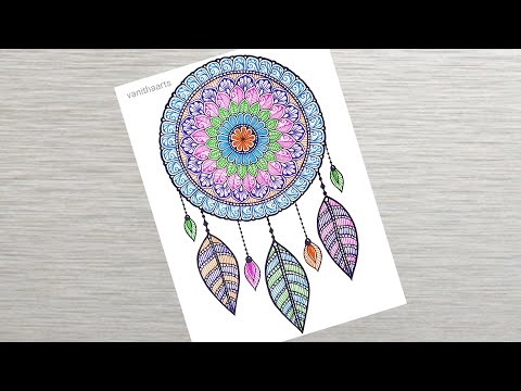 How to draw Dream Catcher mandala art Easy mandala drawing How to draw Mandala for Beginners