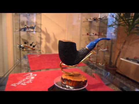 Brand new briar pipe PARONELLI giant bent handmade rusticated black - 181880417720