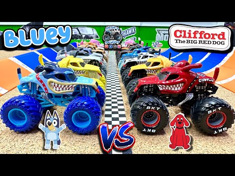 Toy Diecast Monster Truck Racing Tournament | NEW Double Loop Track & Custom Team BLUEY 🆚 CLIFFORD