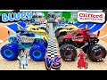 Toy Diecast Monster Truck Racing Tournament NEW Double Loop Track Custom Team BLUEY CLIFFORD