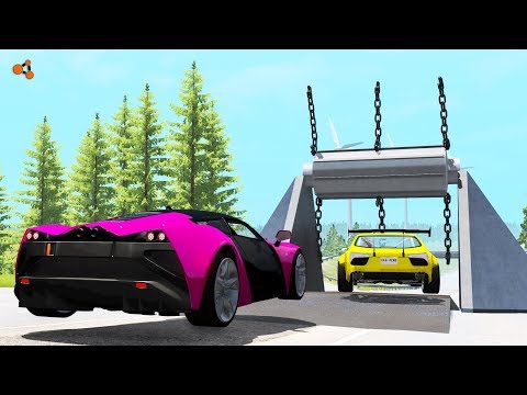 Beamng drive - Giant Roller Chain Crushes Cars (