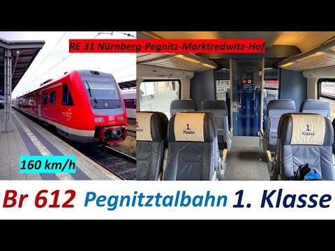 Mit der Br612 als RE31 in der 1.Klasse von Nürnberg nach Hof mit Vollgas 160 über die Pegnitztalbahn