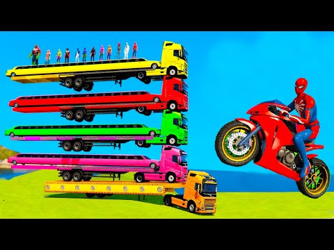 Trasporting cars, Trucks, Bus Into Giant Trailer with Spiderman By ship, plane & train in GTA5