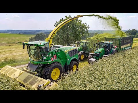 2 Meter hohe Roggen GPS häckseln, mit John Deere 9500i Feldhäcksler + Zürn Profi Cut 700