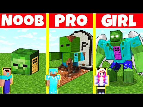 Minecraft Battle: NOOB vs PRO vs GIRL: ZOMBIE HOUSE BUILD HOUSE CHALLENGE / Minecraft Animation