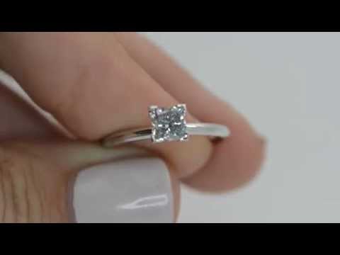 Diamonds Collection - 8P110J55A5 -14K White Gold Solitaire Diamond Ring Princess Cut 0.97 Ct D  SI2.