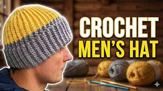Two-Color Crochet Men’s Hat with Double Brim