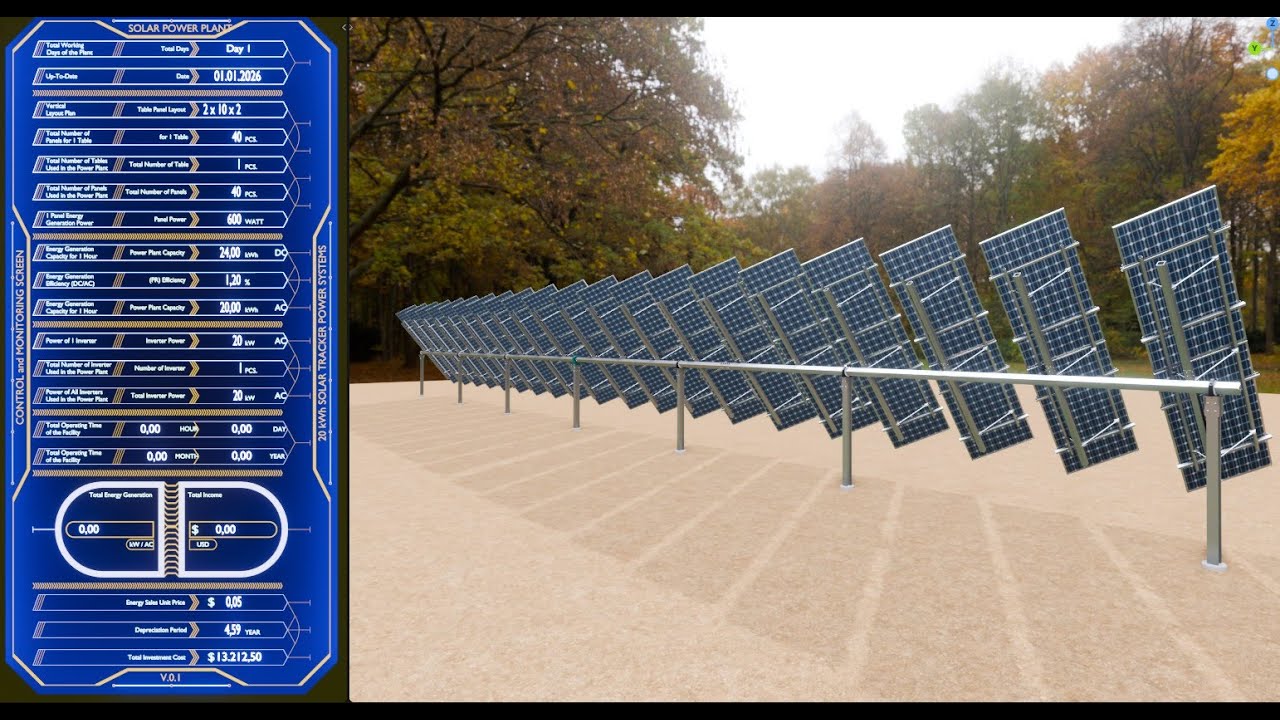 Dual Axis Solar Tracker Table 2x10x2-0-55 and 25 Degree 3D Model