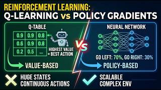 How AI Actually Learns Decisions 🤯 Q-Learning vs Policy Gradients (RL Made Simple) | Ch 6 – Pt 2