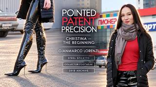 Christina Street Walk | GIANMARCO LORENZI Black Patent Pointed Stiletto Boots Size 39
