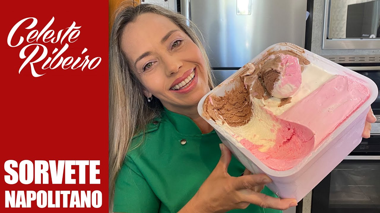 Sorvete profissional sabor Napolitano - Morango, Creme e Chocolate