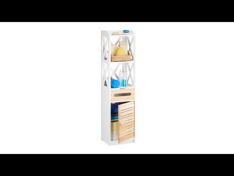 Armoire colonne de salle de bain cuisine Marron - Blanc - Bambou - Bois manufacturé - 31 x 121 x 24 cm